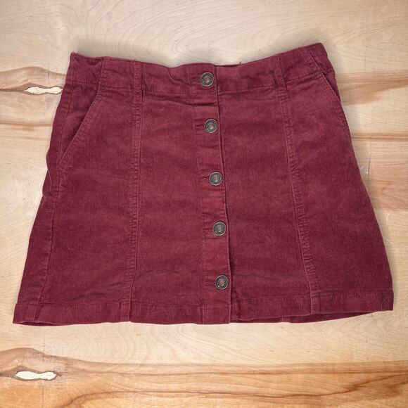 Forever 21 Women's Burgundy Corduroy Button Front Mini Skirt Med. Twee Indie - Picture 1 of 6